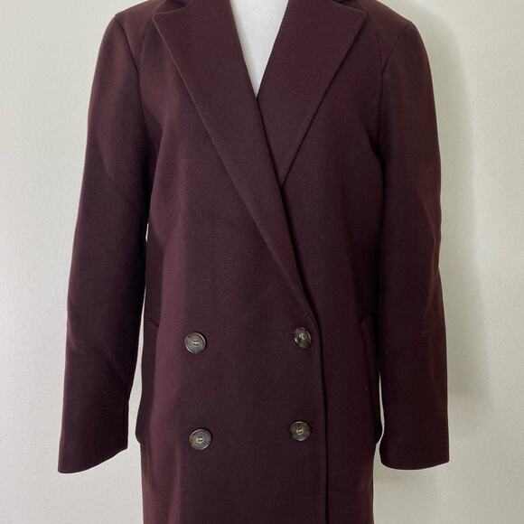 Theory Cafe Nest Virgin Wool Blend Double Breasted Coat Jacket Burgundy Size P/S - Picture 4 of 8